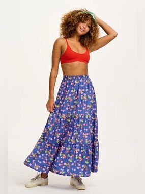 Lucy & Yak Brie Elasticated Maxi Tencel Skirt Blue Floral Size Large